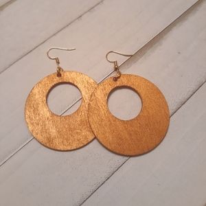 COPY - Gold Hand Painted Wood/Round Hoop Earrings
